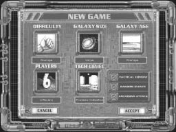 The New Game setup screen