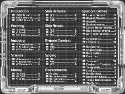 The Race Customisation screen